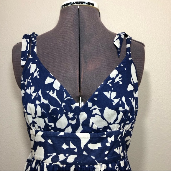 American Eagle Cotton Blue Ivory Flowy Skirt Pockets Floral Straps Lined Dress 6 - Picture 4 of 13